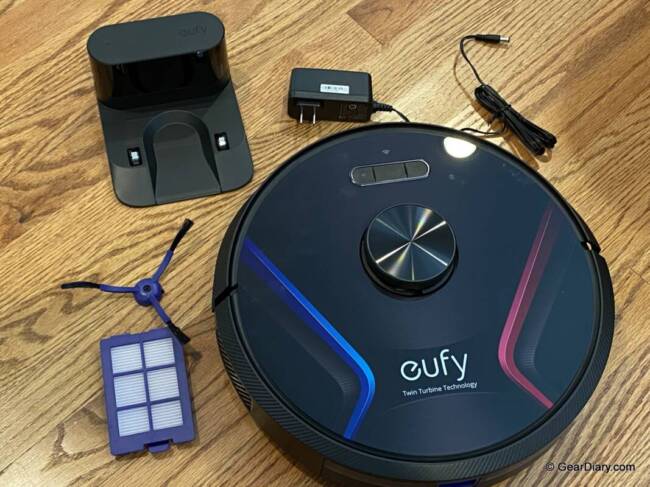 Eufy RoboVac X8 and included accessories. 