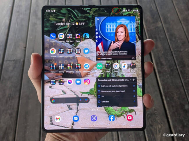 The main display of the Samsung Galaxy Z Fold3 when turned on. 