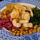 A Hello Fresh dinner with chickpeas and shrimp. It was delicious.