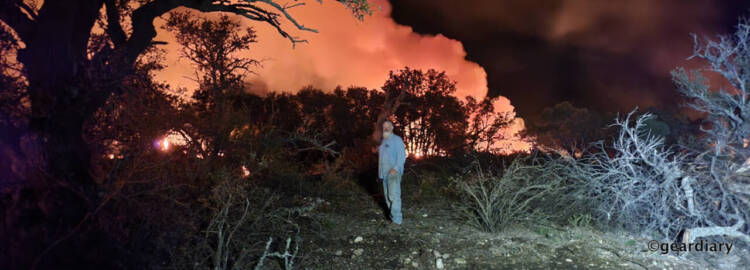 Lots of impressive smoke during the burn; here's a shot with the firebug/brush controller, my husband Kev.