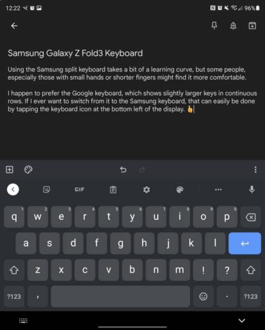 Google Keyboard on the Samsung Galaxy Z Fold3.