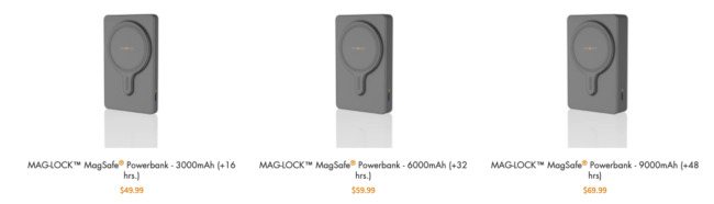 myCharge MAG-LOCK MagSafe Powerbank shown in three capacities.