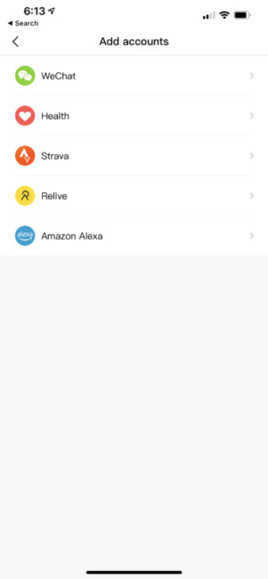 Zepp app Add Accounts screen.