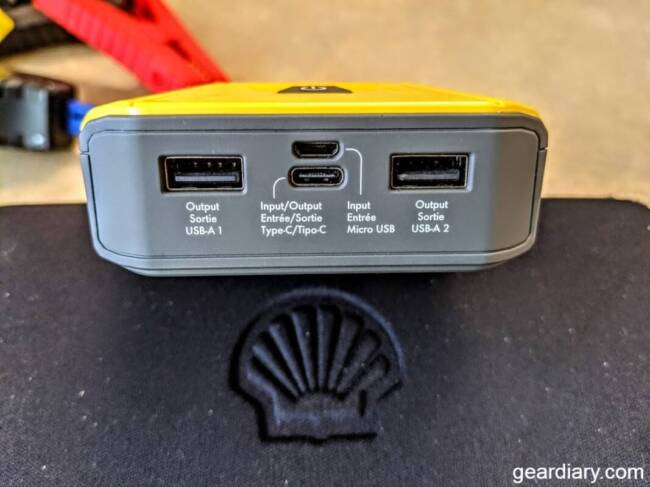 Ports on the Shell 1200A 12V Portable Lithium Jump Starter