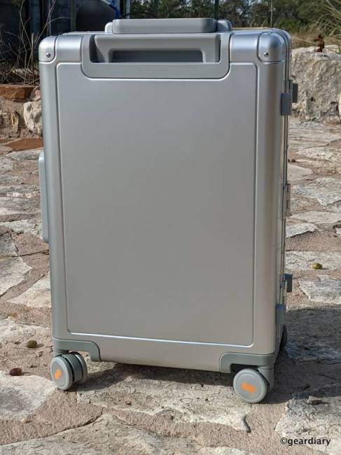 The back of the 20" LEVEL8 Full Aluminum Carry-On.
