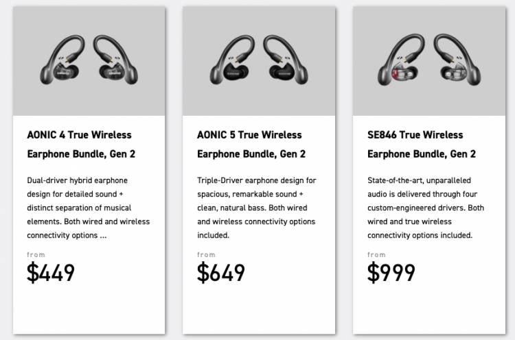 Different models of the Shure AONIC 215 Gen 2 True Wireless Earphones