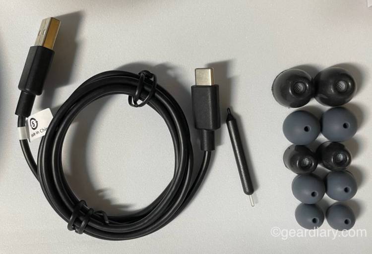 Accessories included with the Shure AONIC 215 Gen 2 True Wireless Earphones