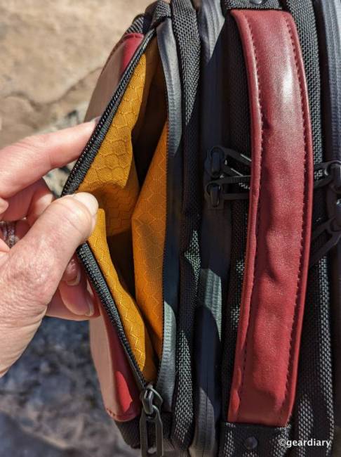 Top zip compartment on the WaterField Pro Executive Backpack