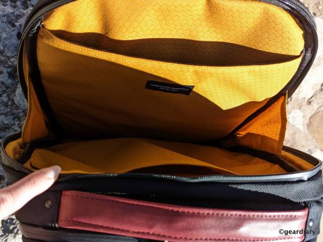 The laptop and tablet compartments in the WaterField Pro Executive Backpack