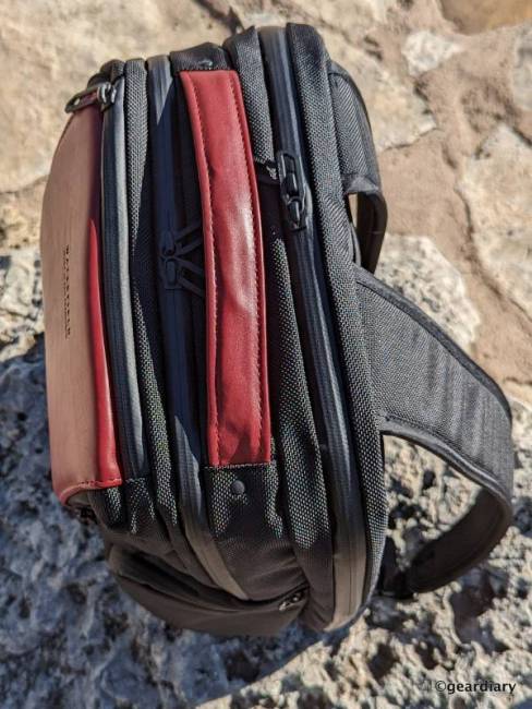 The nicely sized handle on top of the WaterField Pro Executive Backpack