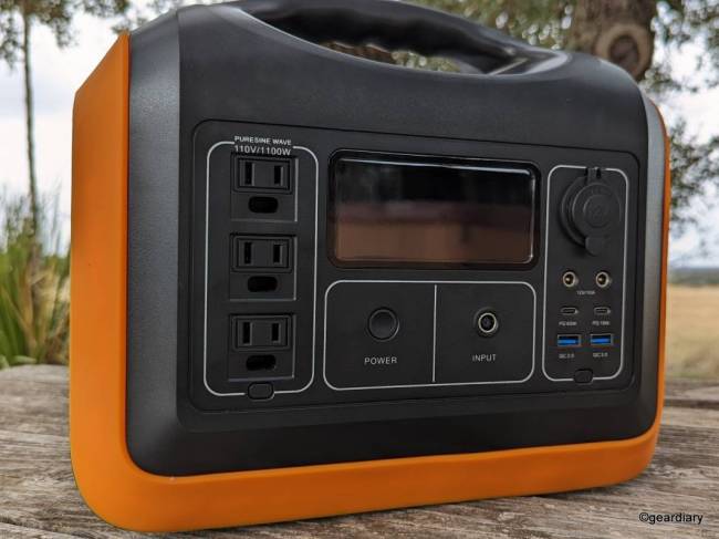 Front of the 1100W OUPES Portable Power Station, showing all of the ports