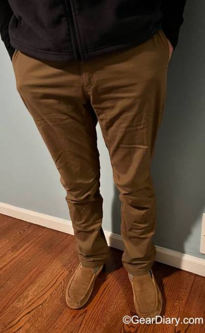 The author wearing a pair of LIVSN Flex Canvas Pants