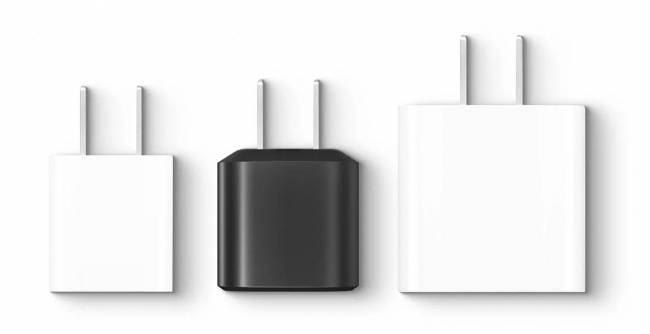 Nomad 30W GaN AC Adapter sits in between Apple 5W charger and Apple 20W charger