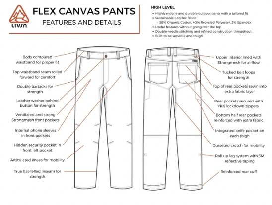 Features and details of the LIVSN Flex Canvas Pants