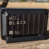 Front of the WD_BLACK D30 Game Drive SSD in stand.