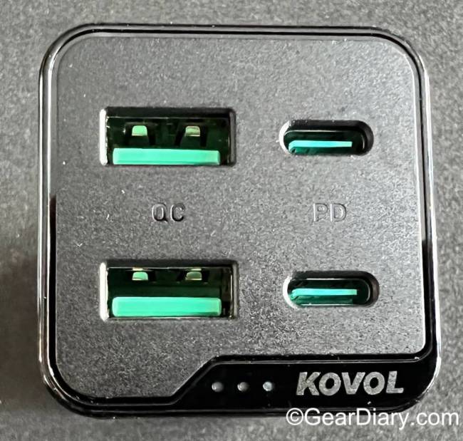 The ports on the KOVOL Sprint 120W GaN Desktop Charger