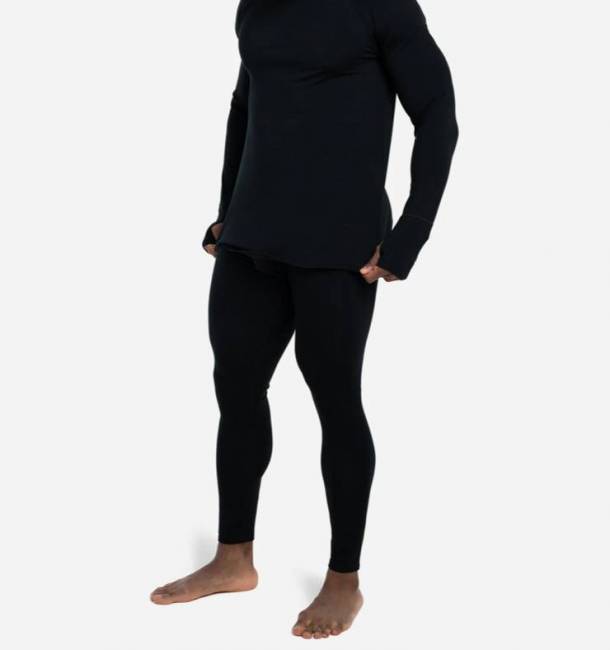 man wearing BN3TH Merino Wool base layers in black