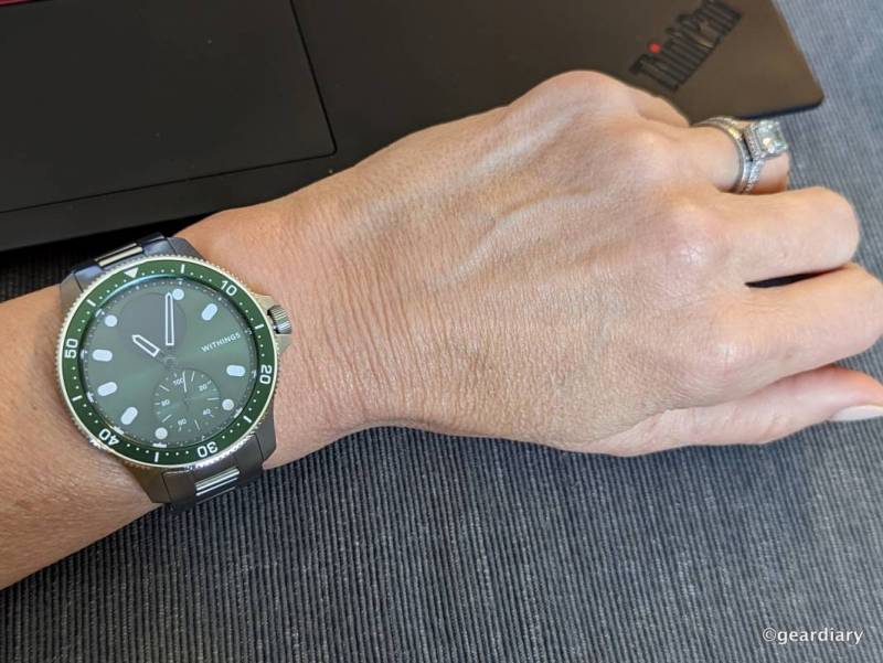 The 43mm Withings ScanWatch Horizon on the author's 5.75" wrist.