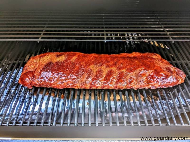 Ribs cooking on the BBQGuys Victory Pellet Grill