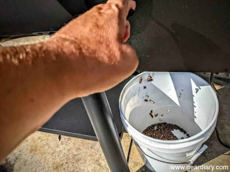 Releasing pellets on the BBQGuys Victory Pellet Grill