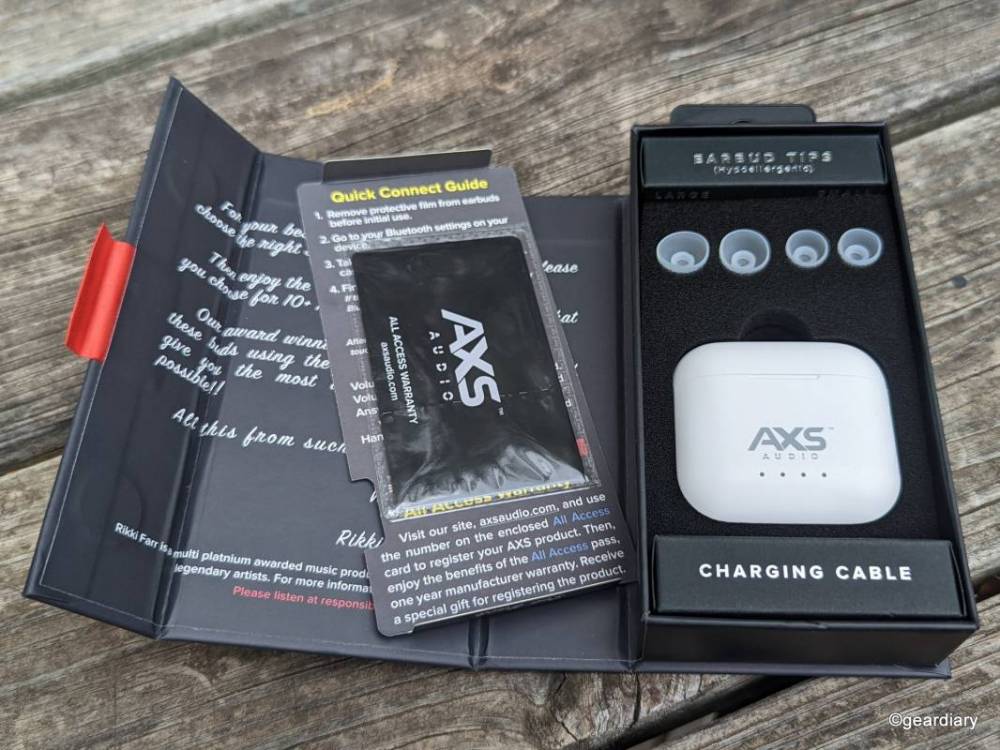 Accessories and inserts inside the AXS Audio Professional Earbuds box