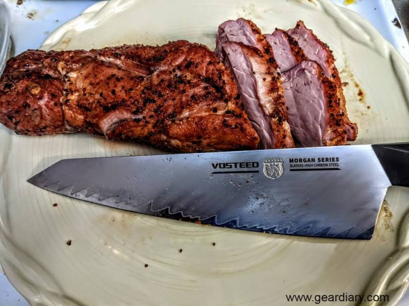 Cutting smoked meat with the Vosteed Morgan Chef's Knife