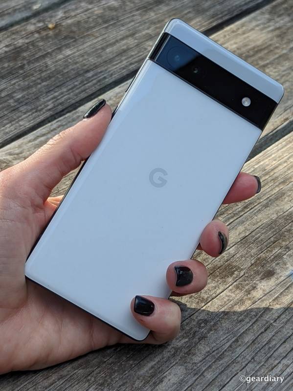 Google Pixel 6a in hand showing the back