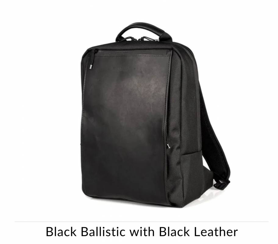 Waterfield Sutter Slim Laptop Backpack in black ballistic with black leather