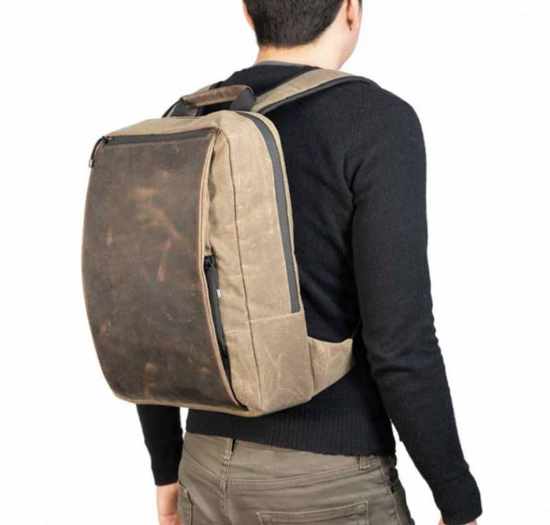 Model wearing the Waterfield Sutter Slim Laptop Backpack