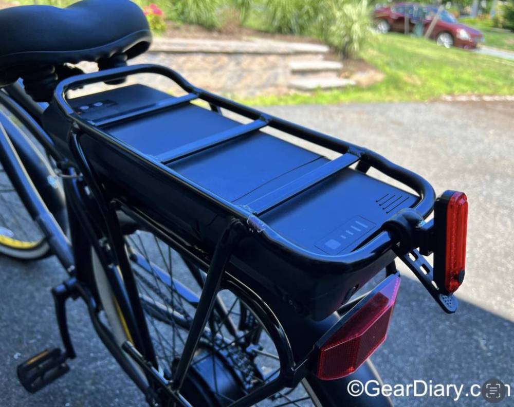 The storage rack on the back of the Swagtron EB11 Electric Cruiser Bicycle