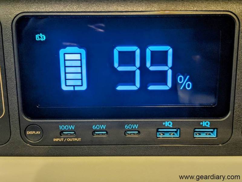 The LCD display on the Anker 555 PowerHouse