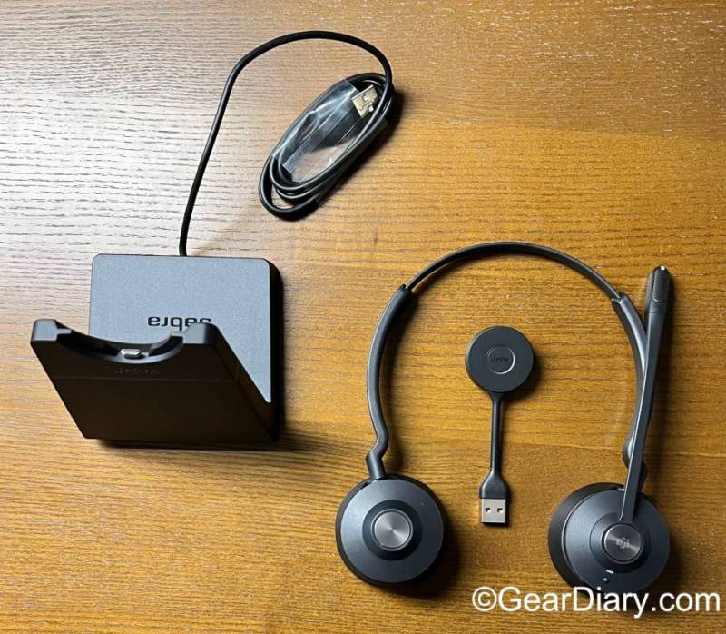 Jabra Engage 75 with charging stand and dingle.