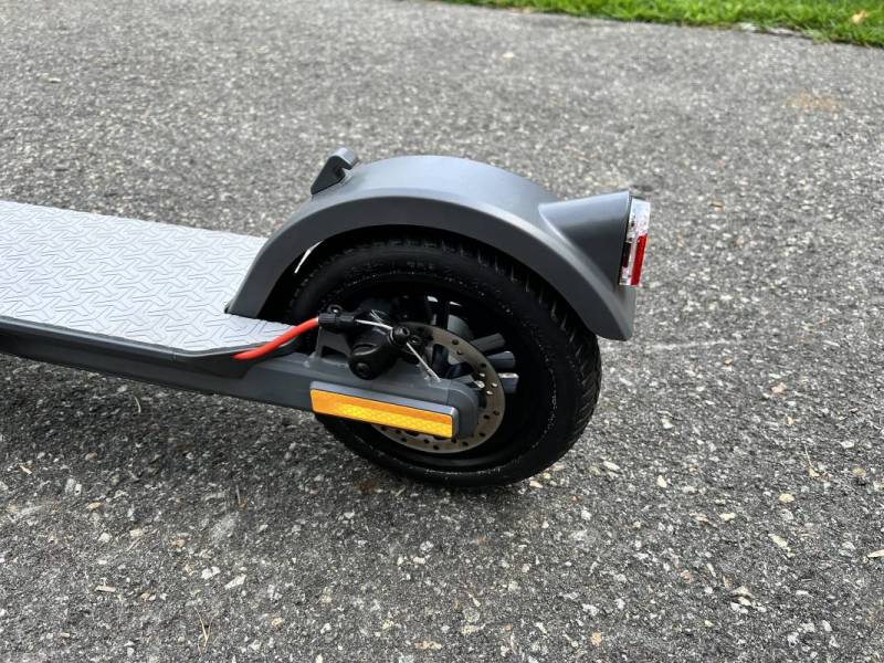 The rear wheel on the Shell Ride SR-5S Electric Scooter