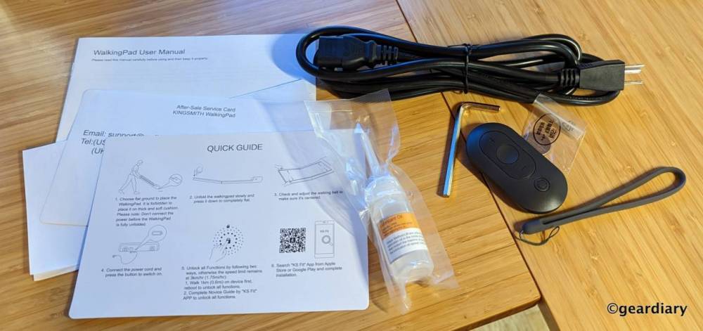 Accessories and cables shipped with the WalkingPad A1 Pro