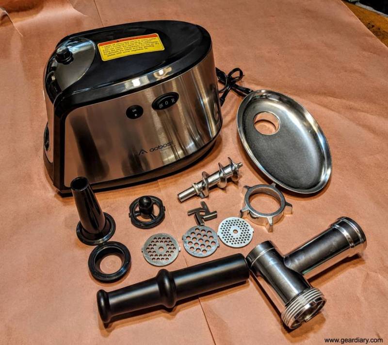 Accessories included in the Aaobosi Electric Meat Grinder retail box