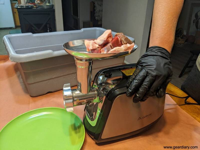 Grinding deer meat with the Aaobosi Electric Meat Grinder
