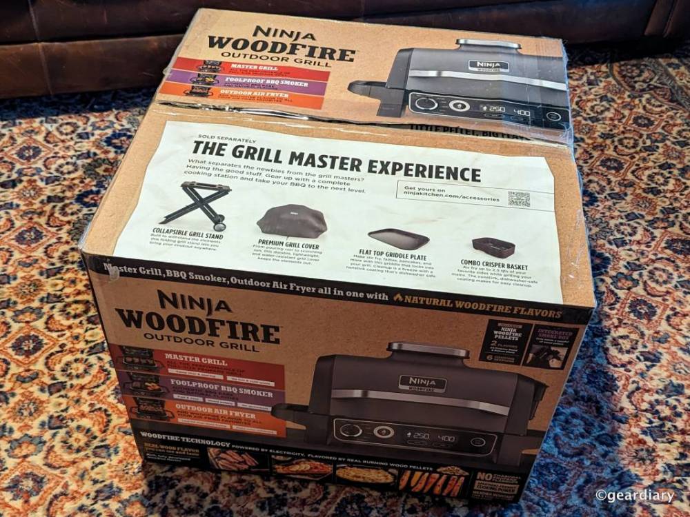 Top view of the Ninja Woodfire Outdoor Grill retail box