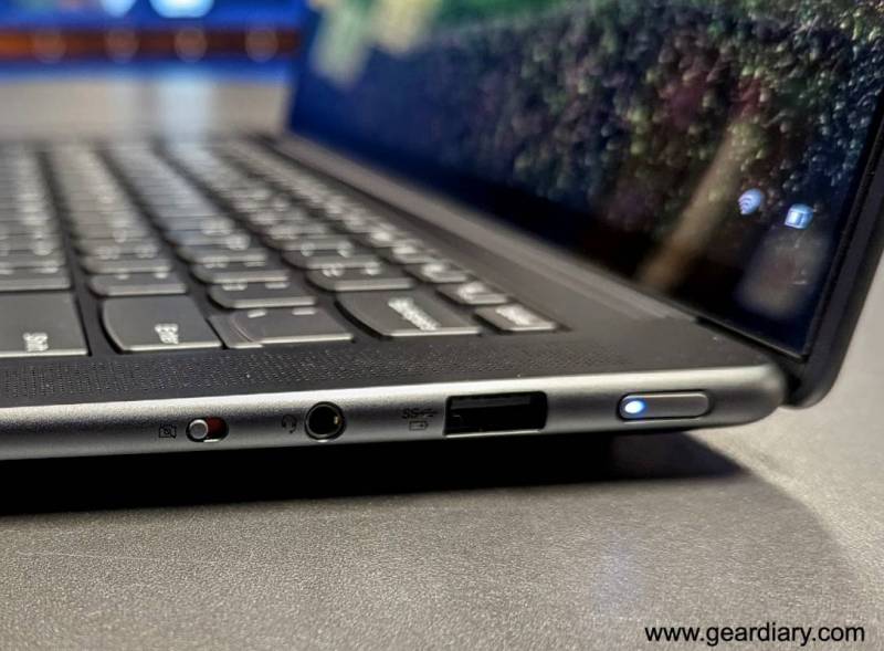 Buttons and ports on the right side of the Lenovo Slim 7 Pro X.