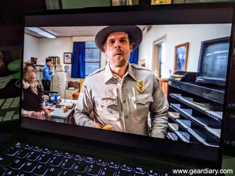 A scene from Stranger Things showing on the Lenovo Slim 7 Pro X dispay