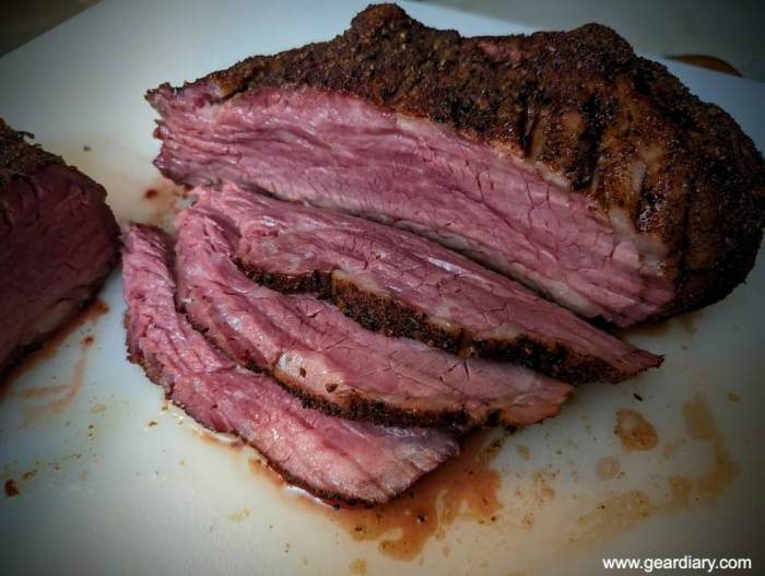 A beef tri-tip that was cooked with Meat Sweats BBQ Spritz Bull Spritz.