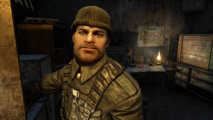 a character with a dead-eye stare in the game "Metro 2033 Redux"