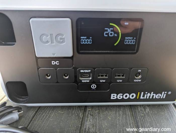 The display on the front of the Litheli B600 Portable Power Station