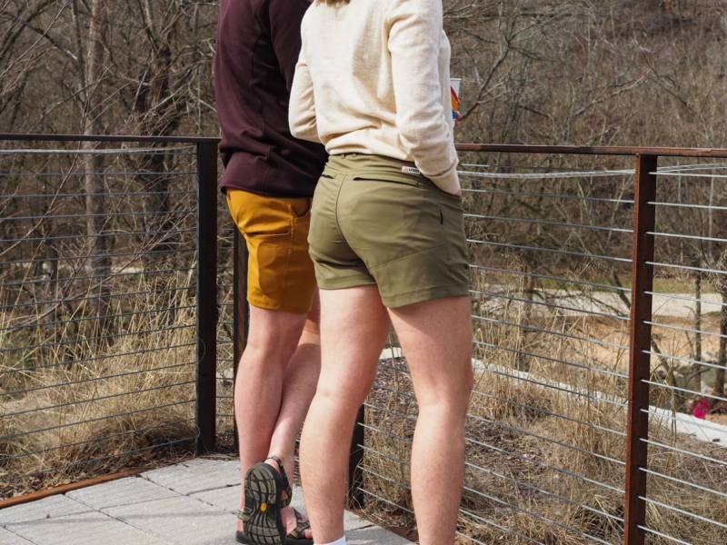 A mana and a woman wearing LIVSN Ecotrek Trail Shorts