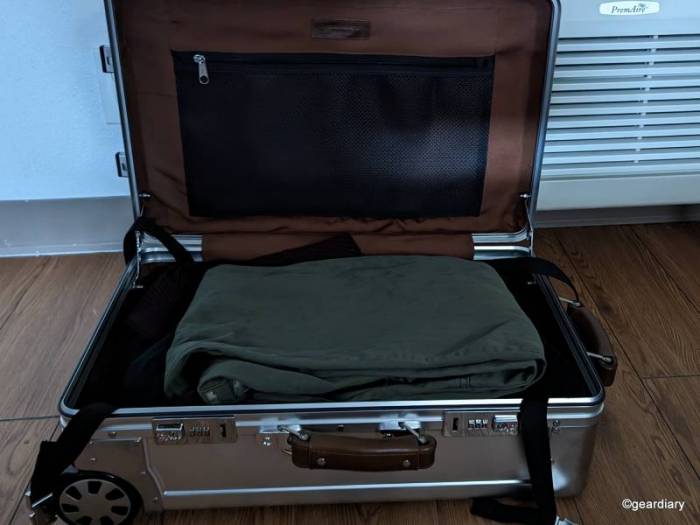 Sterling Pacific 35L Cabin Travel Case opened with clothing inside