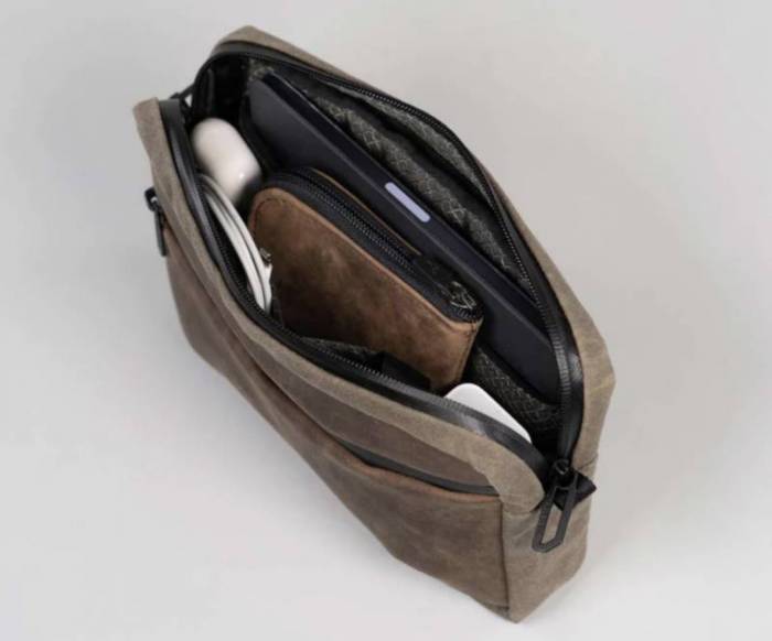 A fully packed WaterField Mason EDC Pouch