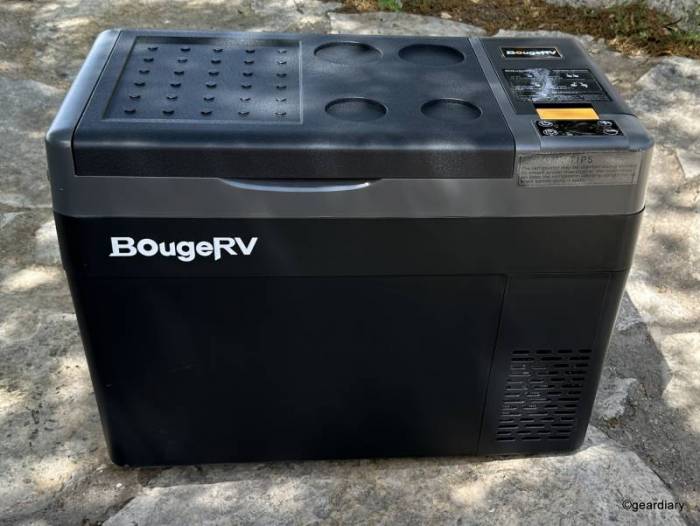 Front view of the BougeRV CRPRO30 30 Quart Portable Fridge