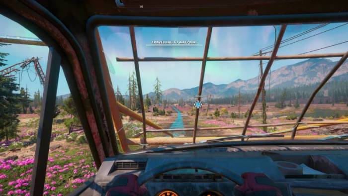 Looking through the windshield of your vehicle in Far Cry New Dawn