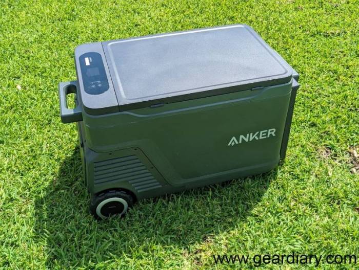 The Anker EverFrost sitting on a grass lawn