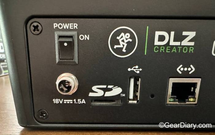 Power buttons and ports on the Mackie DLZ Creator