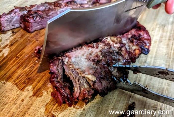 Slicing meat into the Vosteed Grandknife minibarbar